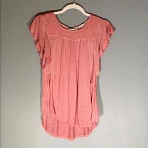 Jolt Flutter Sleeve Smocked top in Dusty Rose